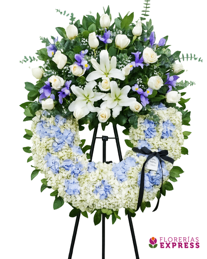 Corona grande c/moña tonos celestes